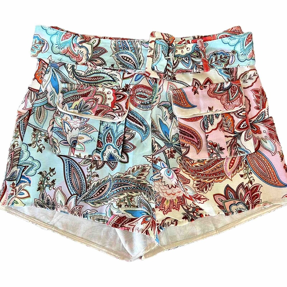 Willi Smith Women's Small Multi Colored Paisley Print High Waist Belted Shorts